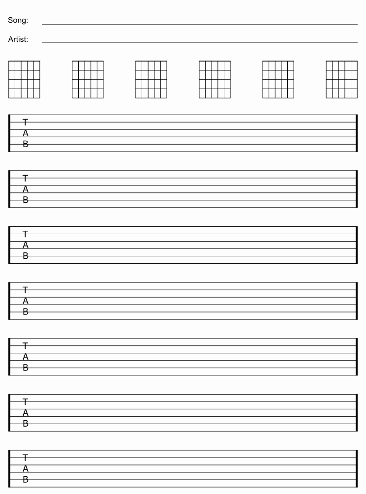 Blank Guitar Tab Pdf Awesome Free Blank Guitar Sheet Staff &amp; Tab Paper