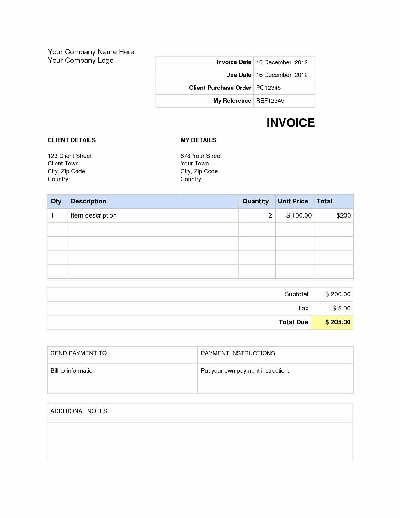 Blank Invoice Template Word Beautiful Invoice Template Word 2010