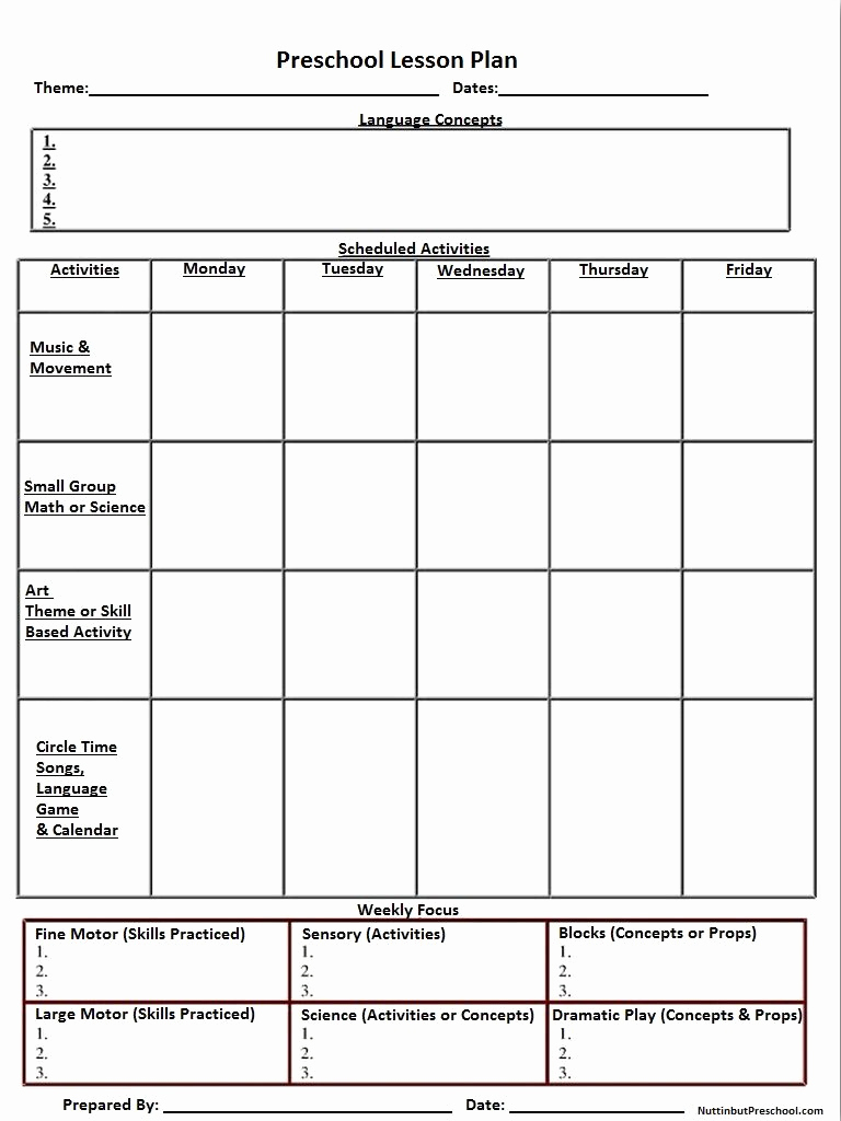 Blank Lesson Plan Template Pdf Beautiful Blank Preschool Weekly Lesson Plan Template
