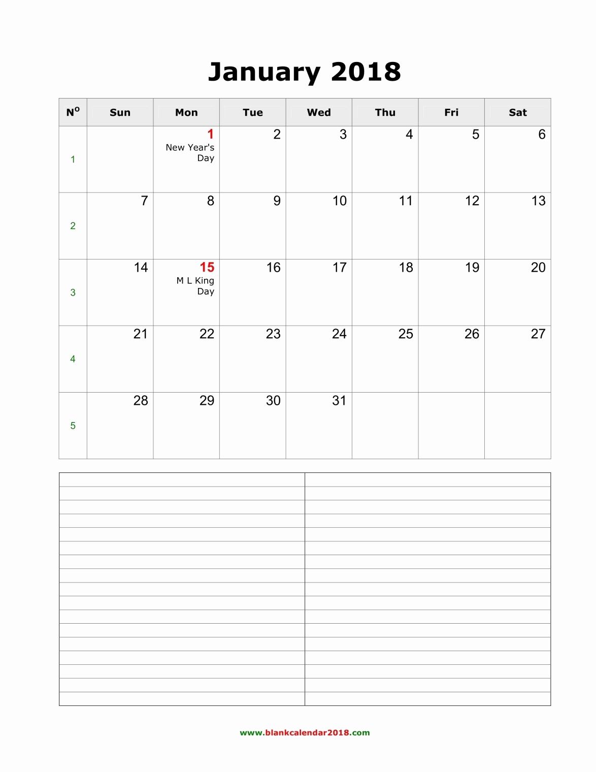Blank Monthly Calendar Pdf Fresh Blank Monthly Calendar 2018 with Notes Portrait