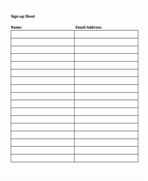 Blank Sign In Sheet Awesome 10 Sign Up Sheet Samples &amp; Templates