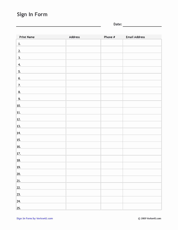 Blank Sign In Sheet Elegant Free Printable Sign In form Pdf From Vertex42