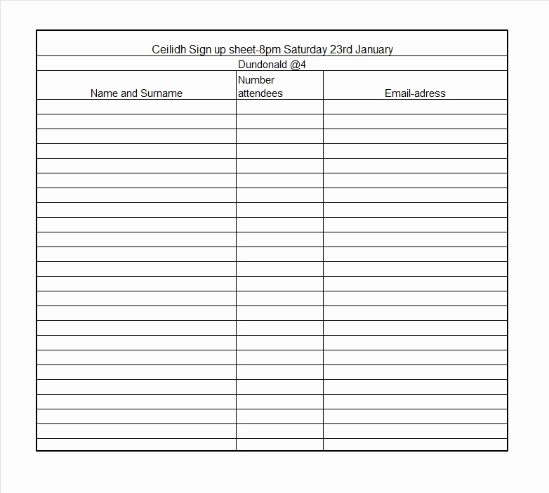 Blank Sign Up Sheet Awesome 40 Sign Up Sheet Sign In Sheet Templates Word &amp; Excel