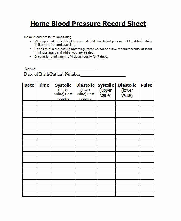 Blood Pressure Log for Patients Fresh 30 Printable Blood Pressure Log Templates Template Lab