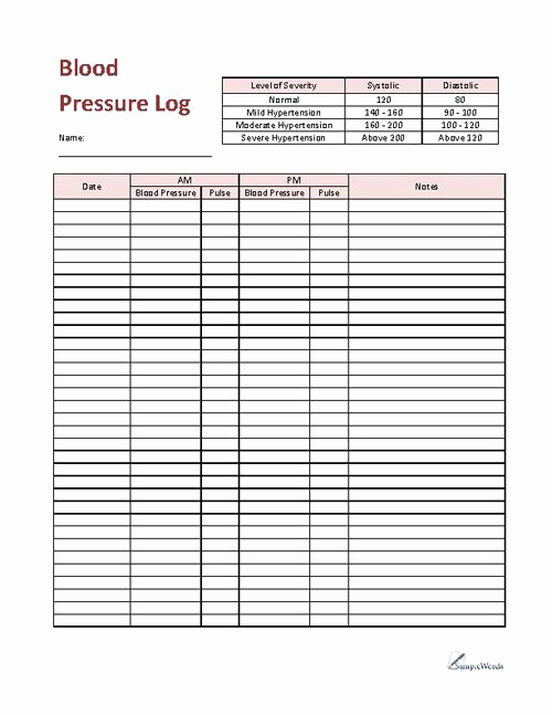 Blood Pressure Tracking Chart Fresh Printable Blood Pressure Log