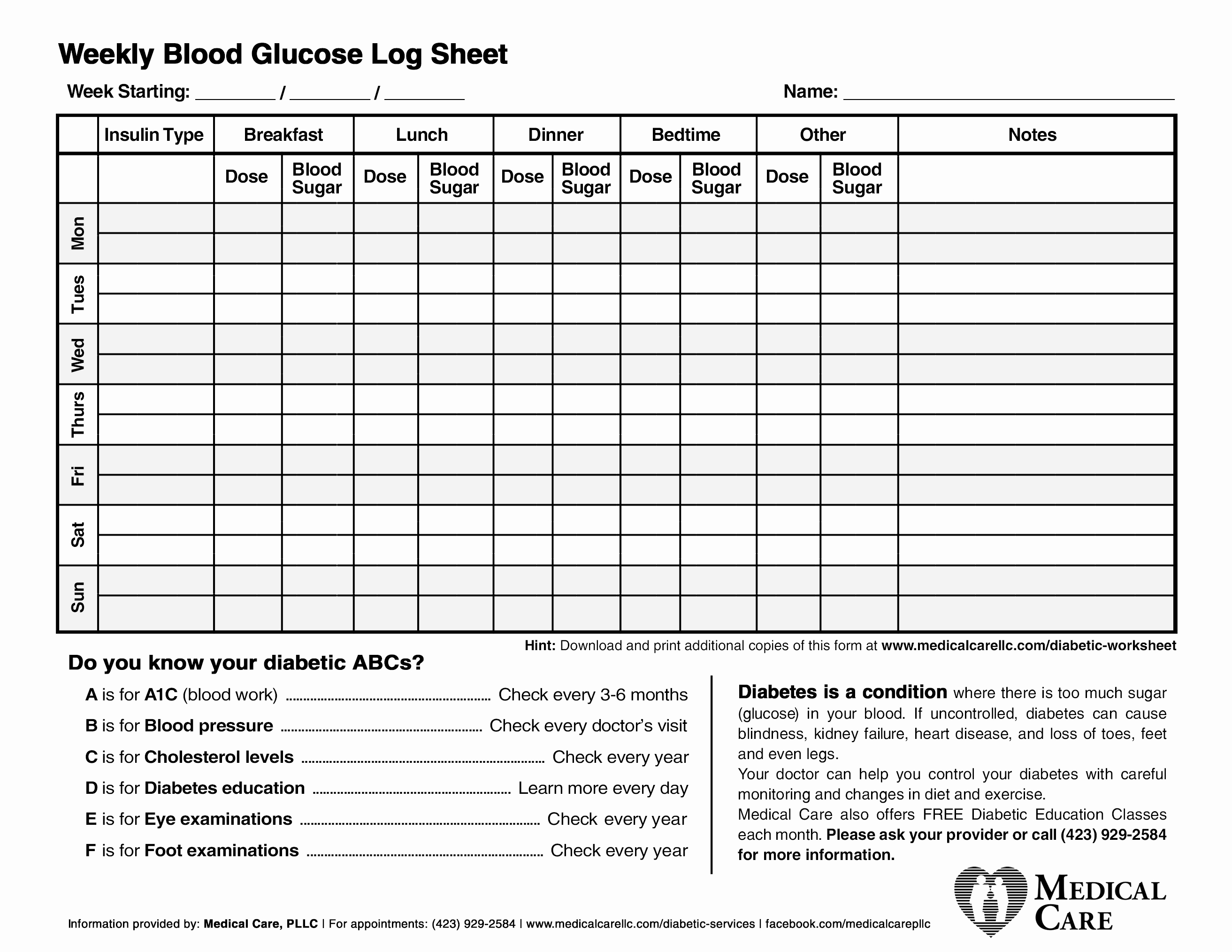 Blood Sugar Log Sheet Pdf Unique Diabetic Worksheet – Medical Care Pllc