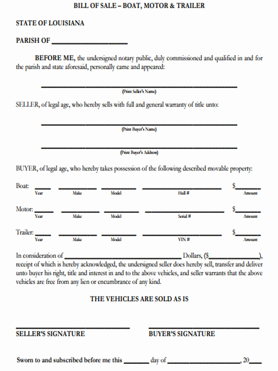 Boat Bill Of Sale form Awesome Trailer Bill Of Sale form 6 Free Documents In Word Pdf