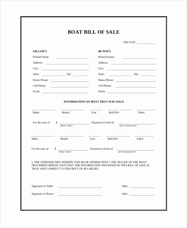 Boat Bill Of Sale form Beautiful 9 Sample Bill Of Sales