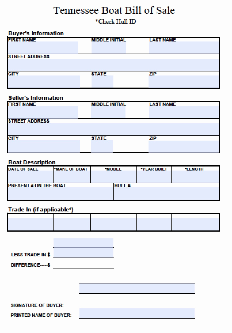 Boat Bill Of Sale form Unique Free Tennessee Boat Bill Of Sale form Pdf