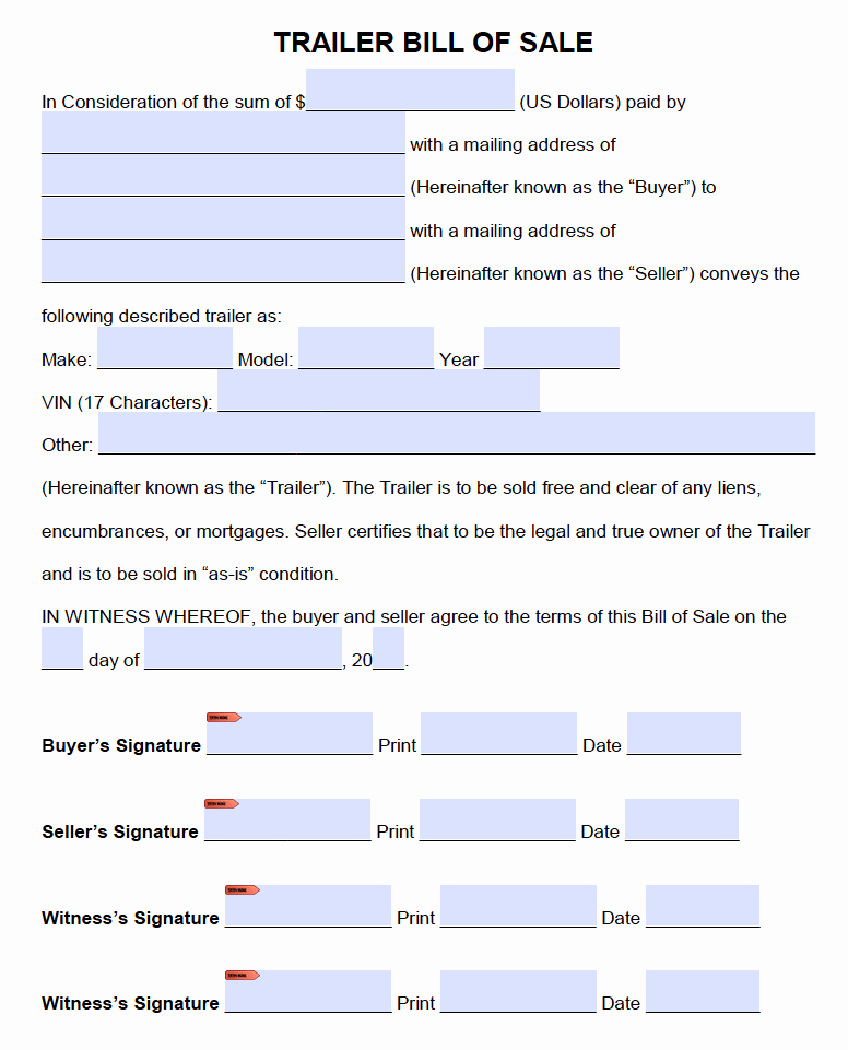 Boat Trailer Bill Of Sale New Free Trailer Only Bill Of Sale form Pdf