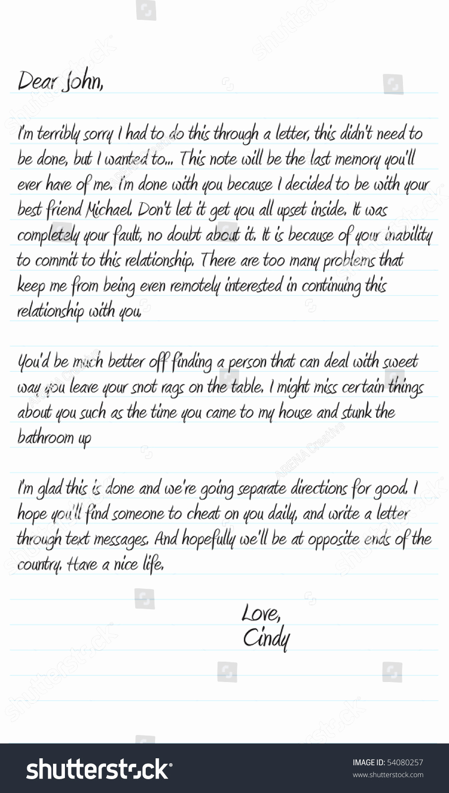 Break Up Letter to Boyfriend Lovely A Neatly Written Sample Dear John Letter In Vector format