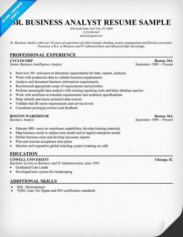 Business Analyst Resume Examples Beautiful Senior Business Analyst Resume Resume Panion