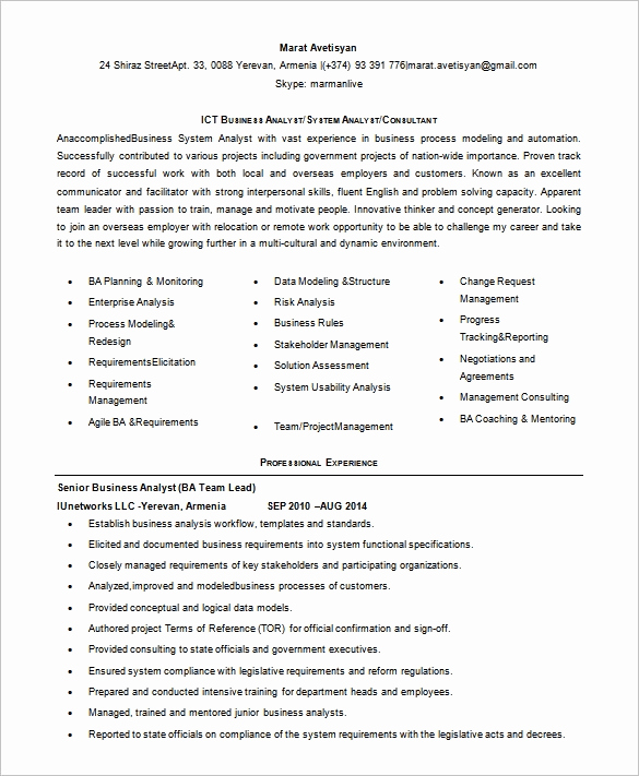 Business Analyst Resume Examples Best Of Business Analyst Resume Template – 11 Free Word Excel