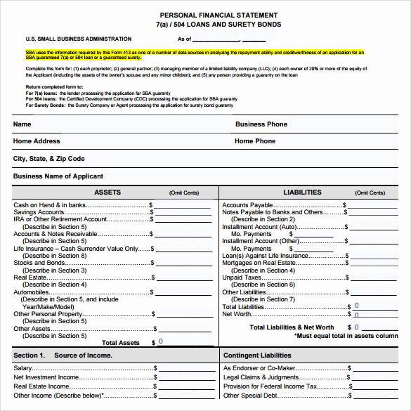 Business Financial Statement Template Awesome Sample Business Financial Statement form 6 Download