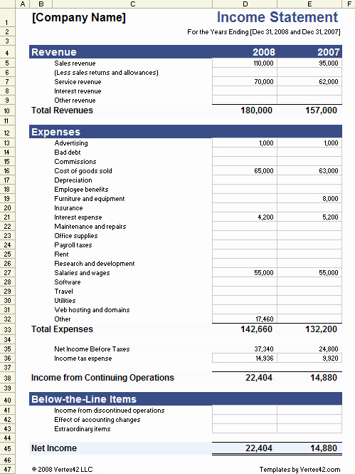 Business Financial Statement Template Lovely Download the In E Statement Template From Vertex42