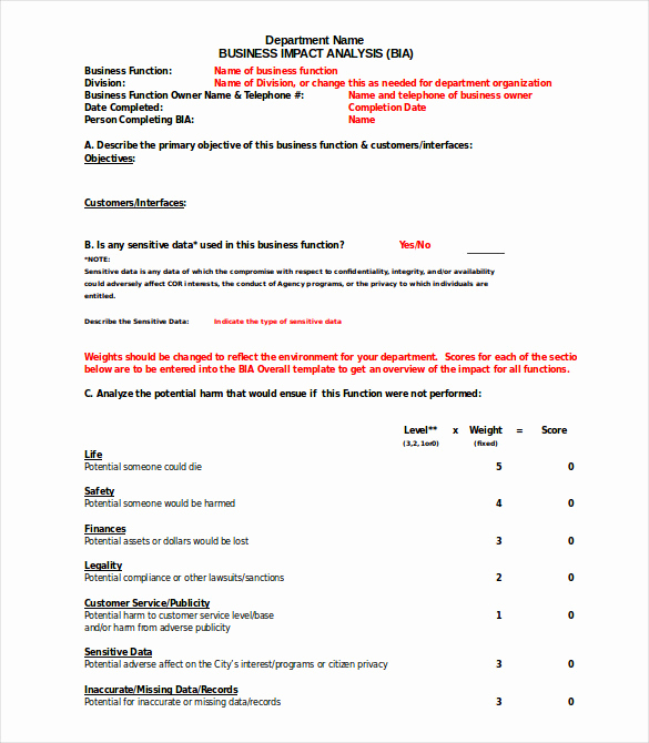 Business Impact Analysis Template Lovely Business Impact Analysis Template 9 Free Word Pdf