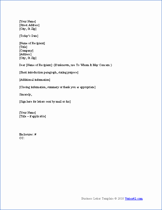 Business Letter Example for Students New Download the Business Letter Template From Vertex42