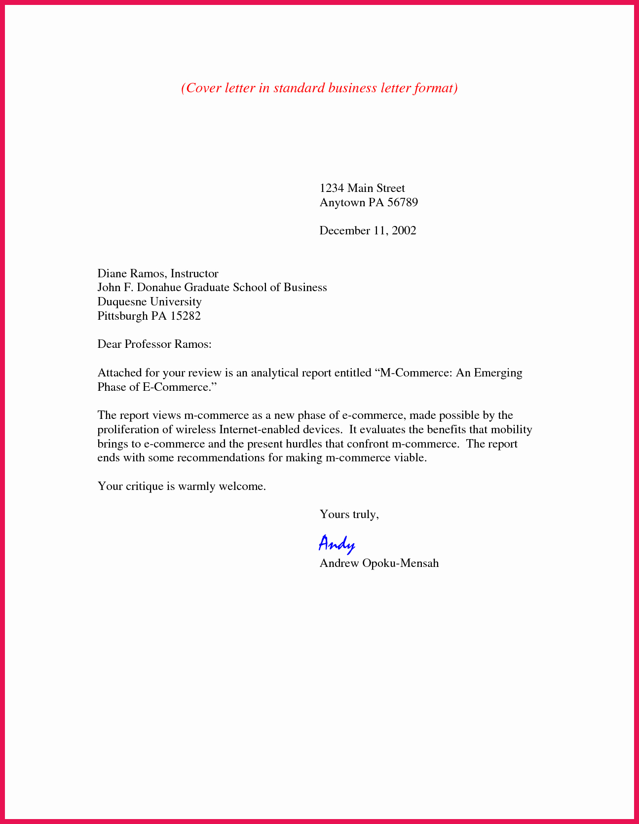 Business Letter format Example Best Of Business Cover Letter format
