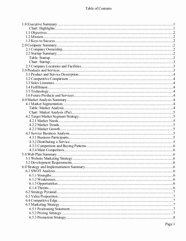 Business Plan Table Of Contents Best Of Business Plan for Salon and Wellness