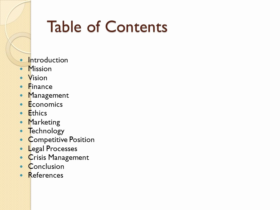Business Plan Table Of Contents Elegant Strategic Business Plan Riordan Manufacturing Ppt