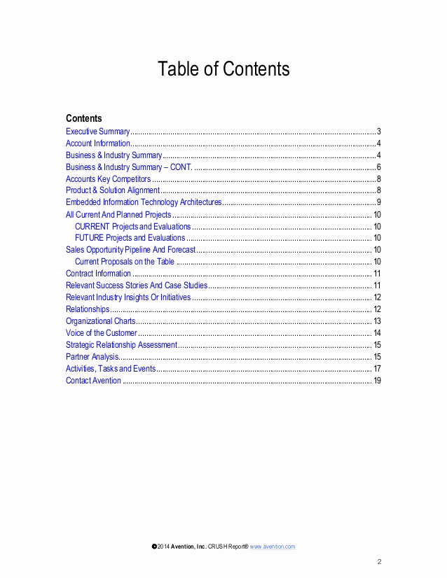 Business Plan Table Of Contents Fresh Table Contents for Business Plan