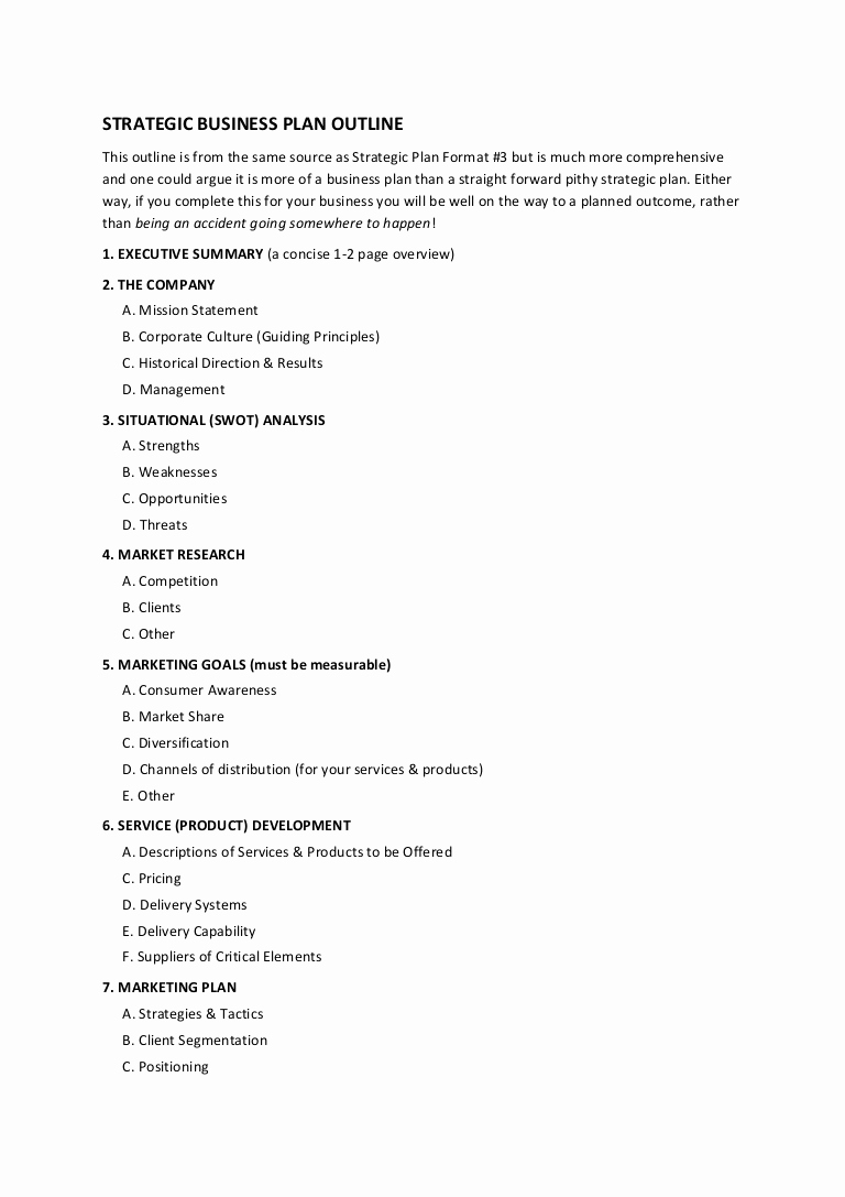 Business Plan Template Examples Awesome 12 Strategic Business Plan Outline