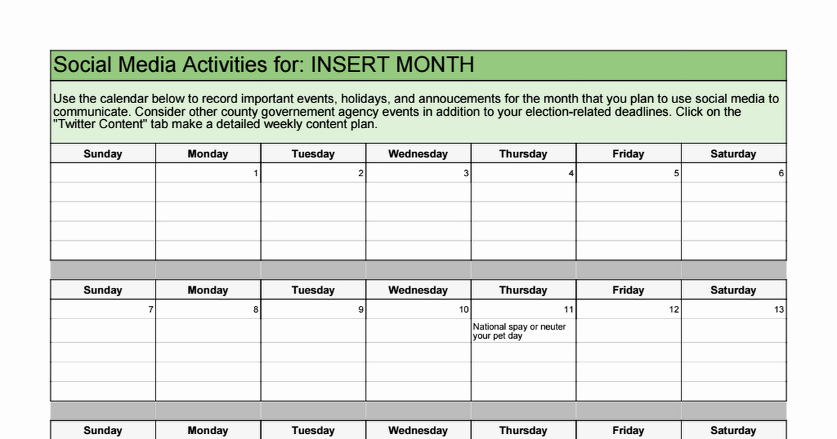 Calendar Template for Google Docs New social Media Content Calendar Template Google Sheets