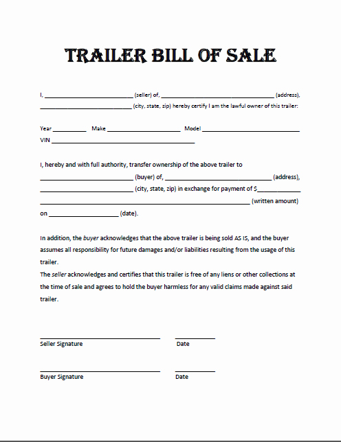 Camper Bill Of Sale Elegant Trailer Bill Sale