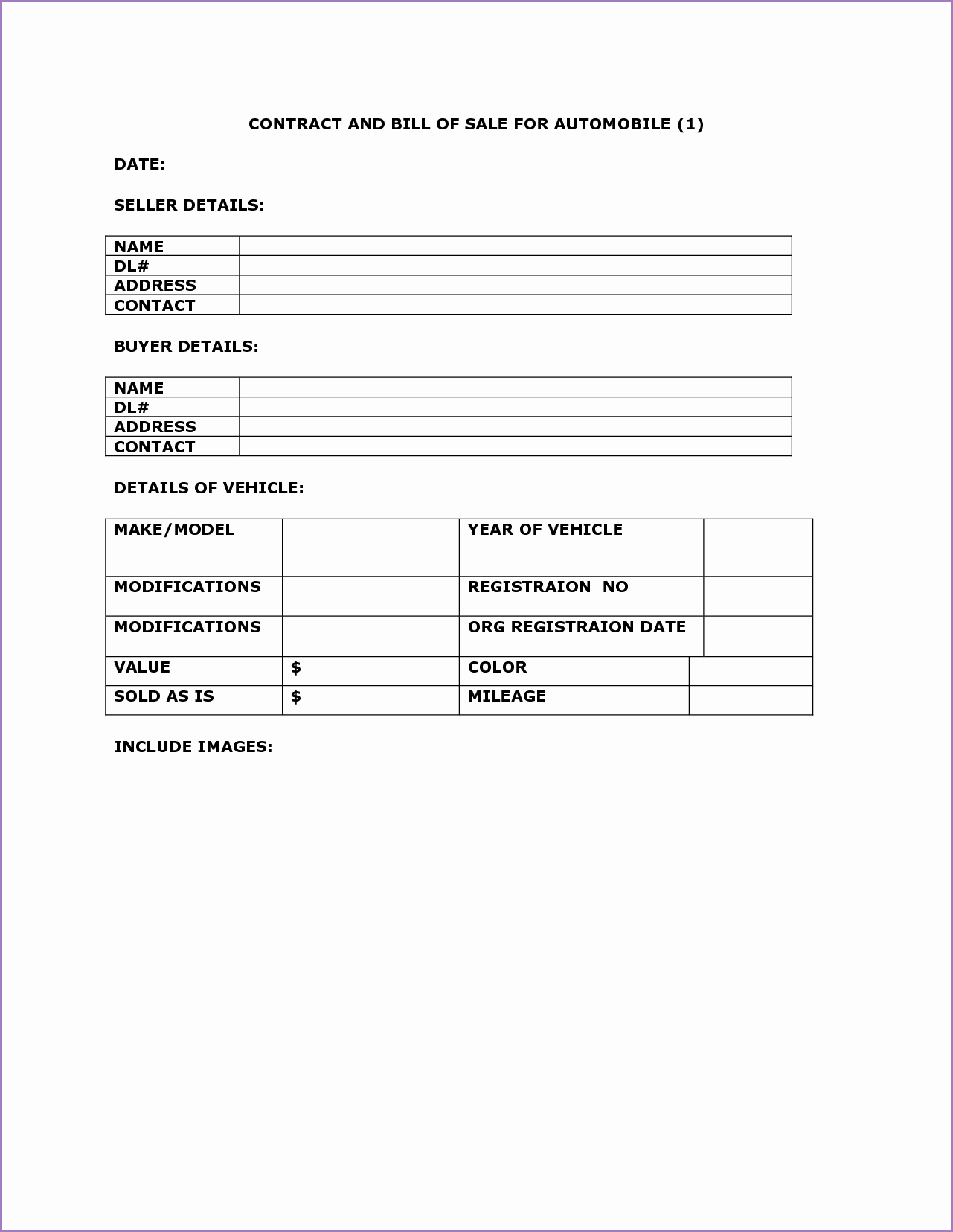 Car Sale Agreement Word Doc Awesome Blank Sales Contract Mughals