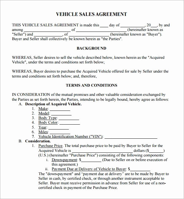 Car Sale Agreement Word Doc Best Of Sales Agreement 6 Free Pdf Doc Download