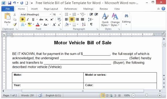 Car Sale Agreement Word Doc Inspirational Free Vehicle Bill Sale Template for Word