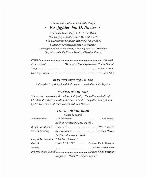 Catholic Funeral Mass Program Awesome Sample Catholic Funeral Program 12 Documents In Pdf