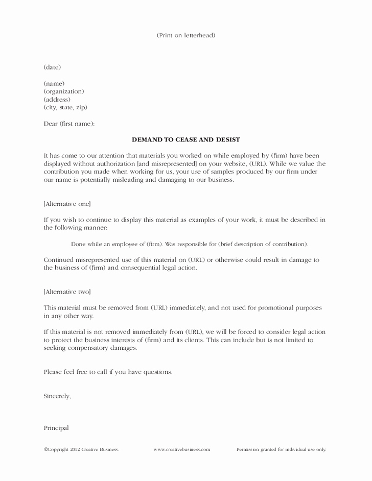 Cease and Desist Letter Sample New Cease and Desist Template