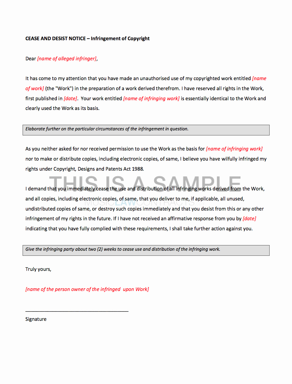 Cease and Desist Letters Sample Fresh Cease and Desist Letter for Copyright Infringement Template