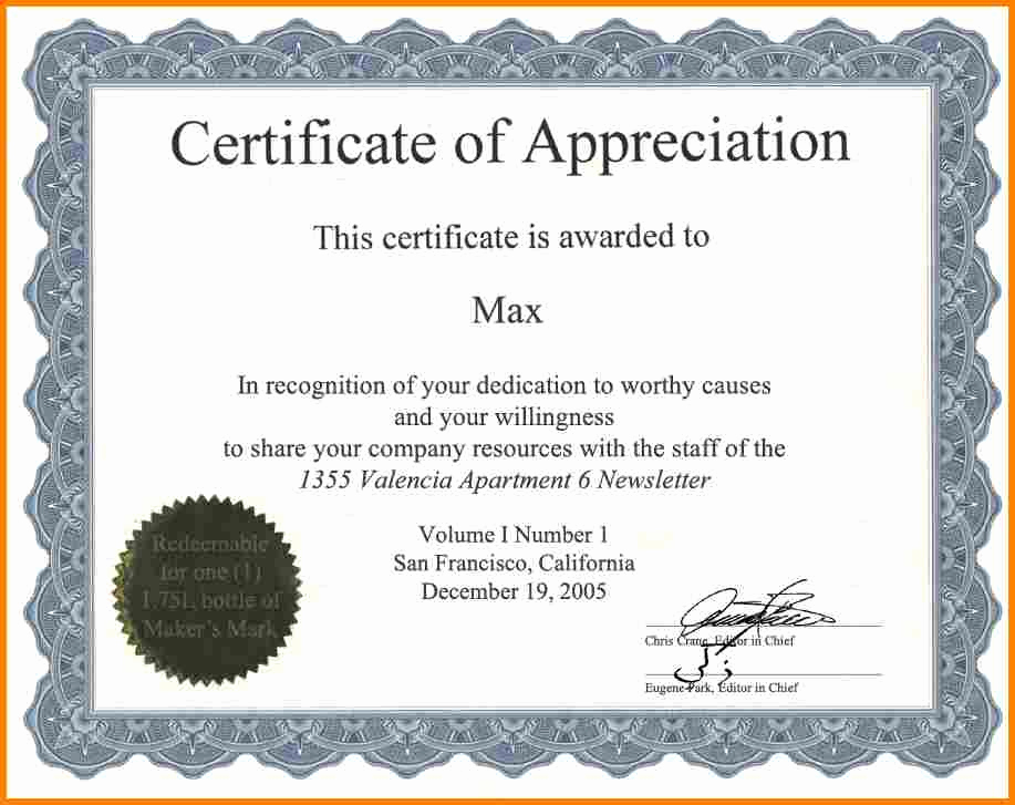 Certificate Of Appreciation Template Free Luxury Certificate Appreciation Wording