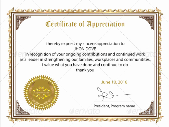 Certificate Of Appreciation Template Free Unique Sample Certificate Of Appreciation Templates 35