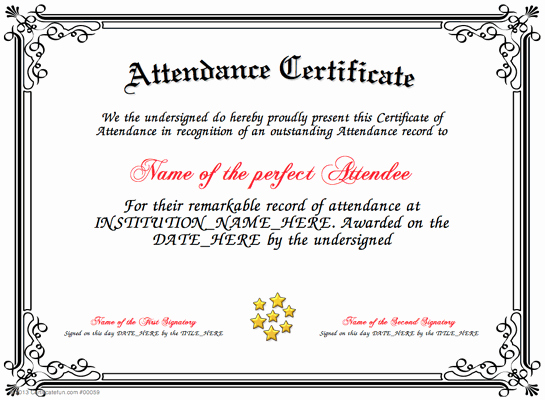 Certificate Of attendance Template New attendance Present An attendance Certificate to A Person