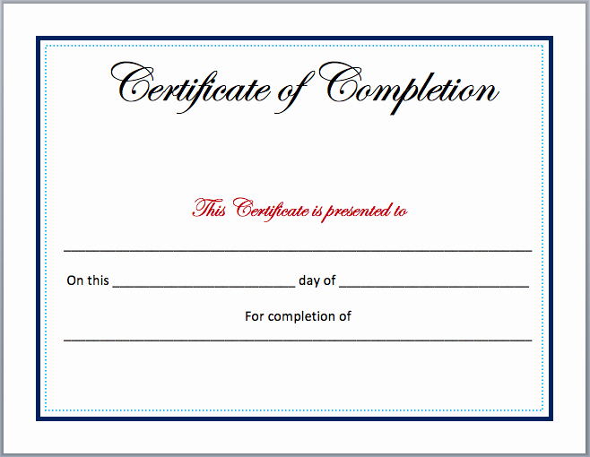 Certificate Of Completion Template Free Elegant Pletion Certificate Template Microsoft Word Templates
