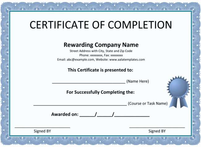 Certificate Of Completion Template Word Unique Certificate Of Pletion Template 5 Printable formats