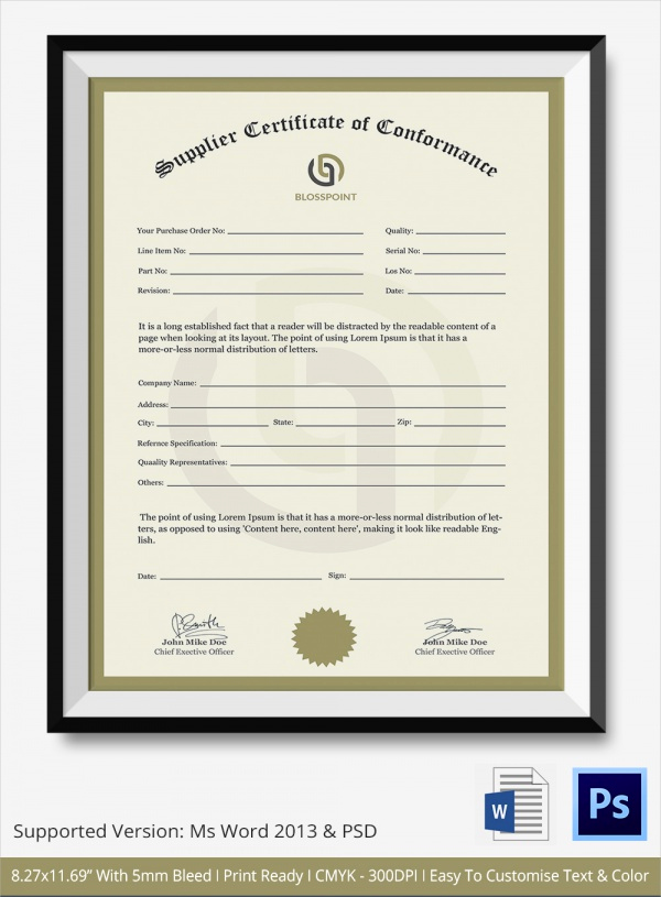 Certificate Of Compliance Template Best Of 20 Certificate Of Conformance Templates
