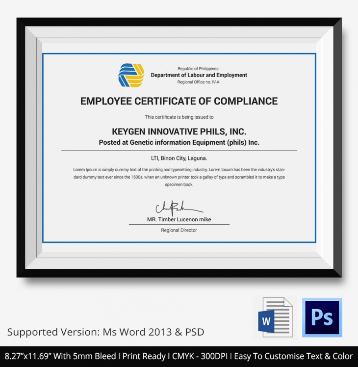 Certificate Of Compliance Template Inspirational 13 Certificate Of Pliance Psd Word Ai Indesign