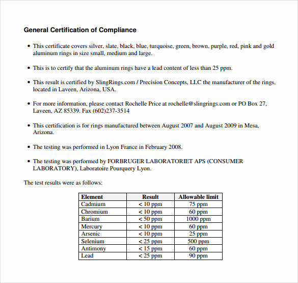 Certificate Of Compliance Template Lovely Sample Certificate Of Pliance 16 Documents In Pdf