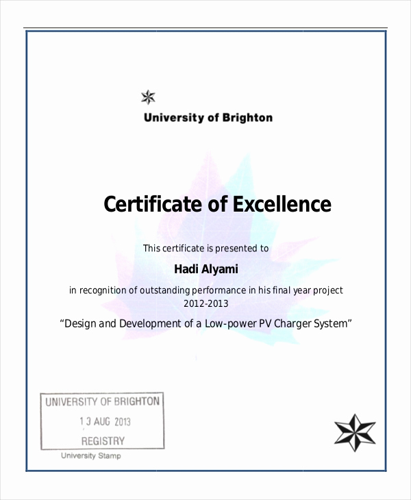 Certificate Of Excellence Template Best Of Excellence Certificate Template 22 Word Pdf Psd
