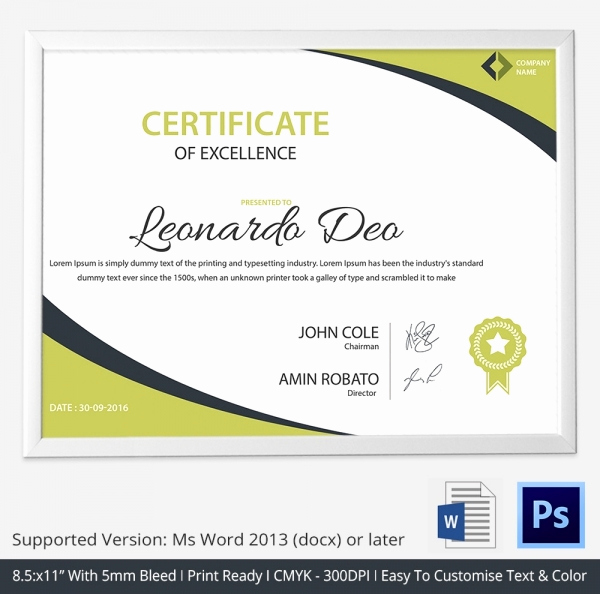 Certificate Of Excellence Template New Word Certificate Template 31 Free Download Samples