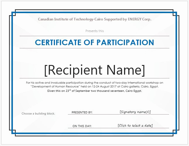 Certificate Of Participation Template Awesome Certificate Of Participation Templates for Ms Word