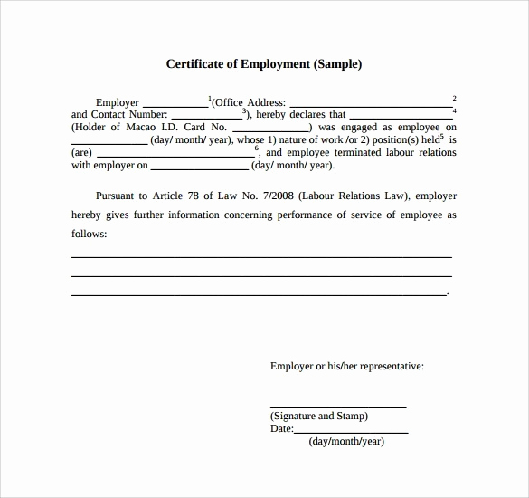 Certificate Of Service Template Awesome Certificate Employment Samples Word Excel Samples