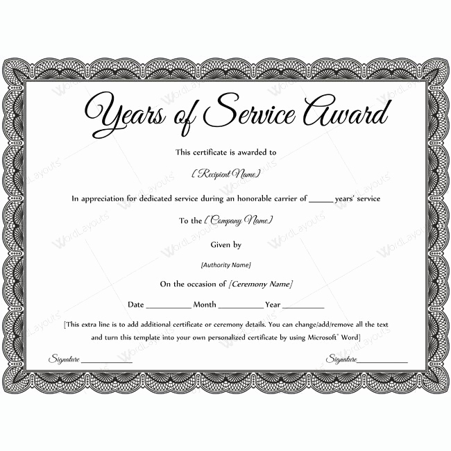Certificate Of Service Template Awesome Sample Years Service Award Awardcertificate
