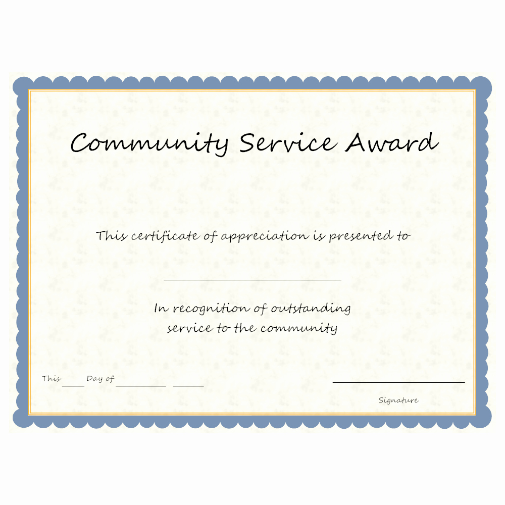 Certificate Of Service Template Beautiful Munity Service Award