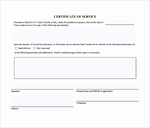 Certificate Of Service Template New Sample Certificate Of Service Template 19 Documents In