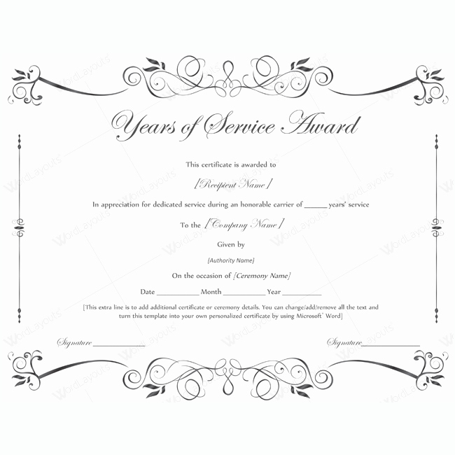 Certificate Of Service Template Unique Sample Years Service Award Certificate